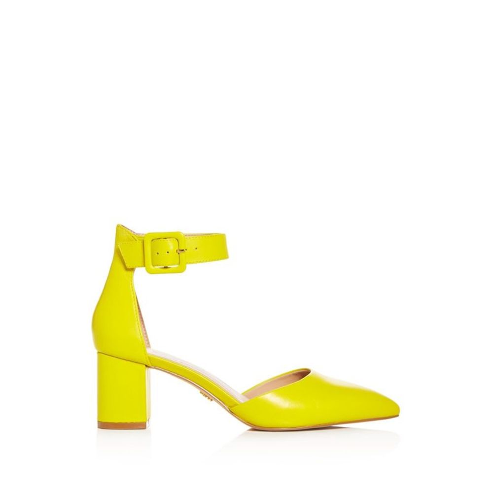 KURT GEIGER Womens Yellow Burlington Block Heel Buckle Leather Dress Pumps 37.5 - Picture 2 of 2